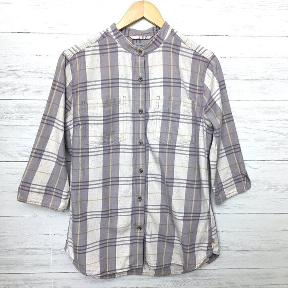 Carhartt Women's Purple and Ivory Plaid Shirt Button Front 3/4 Sleeves Medium - Picture 10 of 10